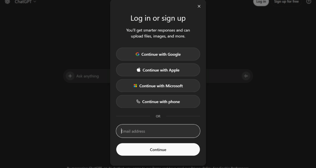 Log in or create a new account